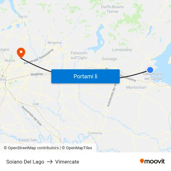 Soiano Del Lago to Vimercate map