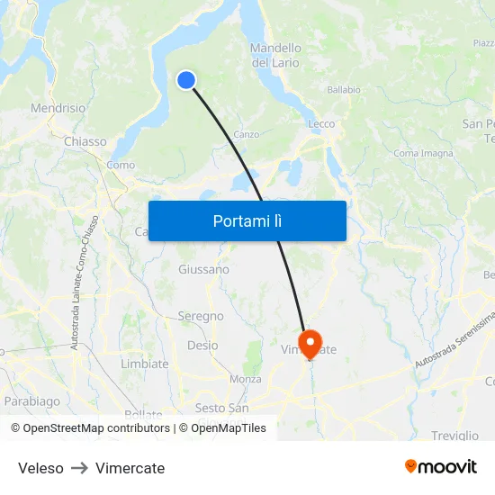 Veleso to Vimercate map