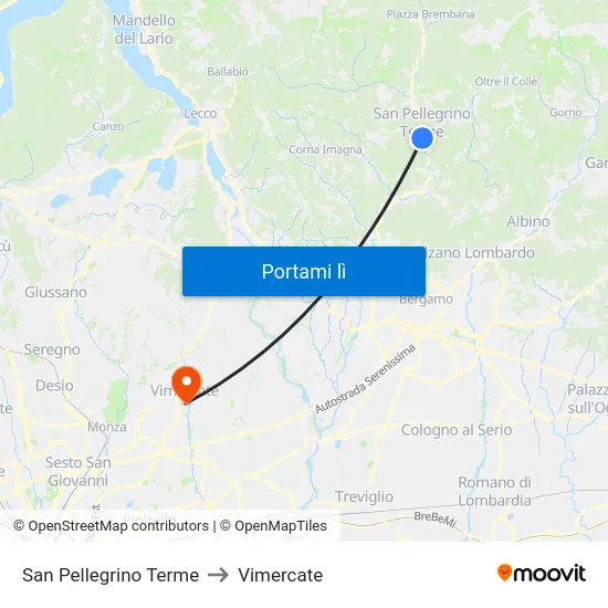 San Pellegrino Terme to Vimercate map