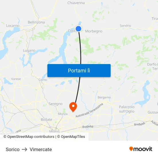 Sorico to Vimercate map