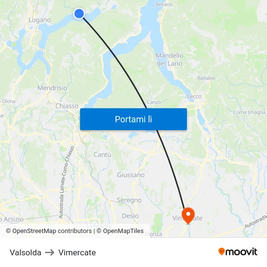 Valsolda to Vimercate map
