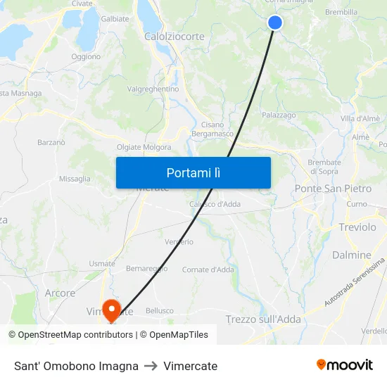 Sant' Omobono Imagna to Vimercate map