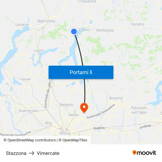Stazzona to Vimercate map