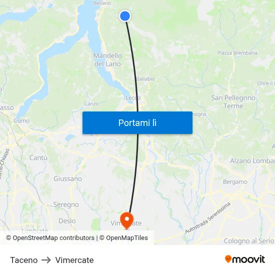 Taceno to Vimercate map