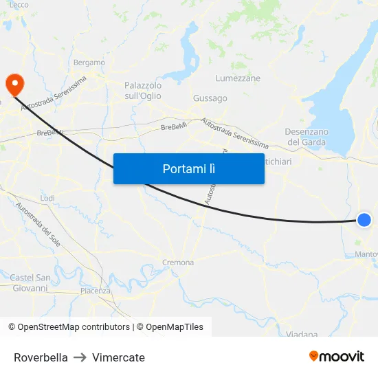 Roverbella to Vimercate map