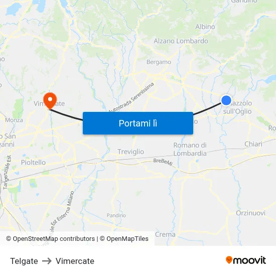 Telgate to Vimercate map