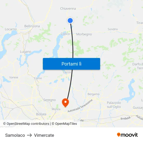 Samolaco to Vimercate map