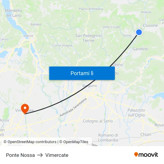 Ponte Nossa to Vimercate map
