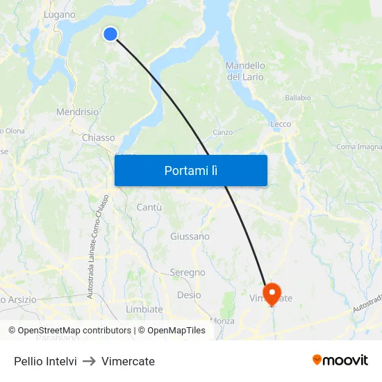 Pellio Intelvi to Vimercate map
