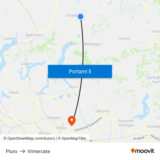 Piuro to Vimercate map