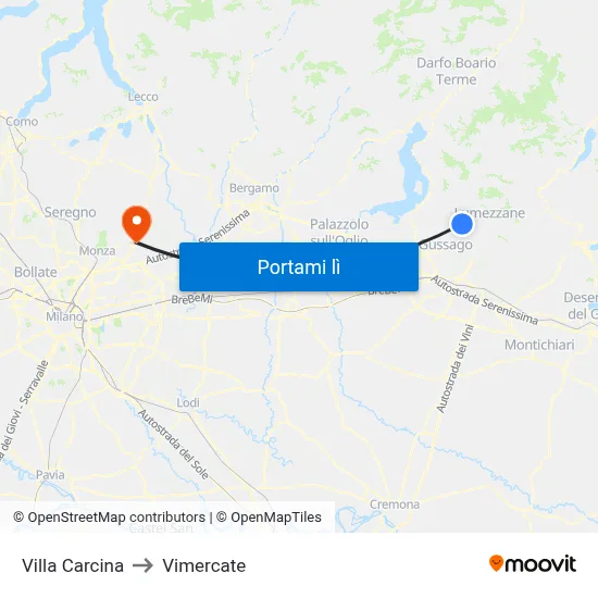 Villa Carcina to Vimercate map