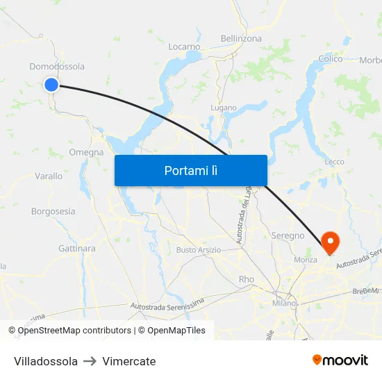 Villadossola to Vimercate map