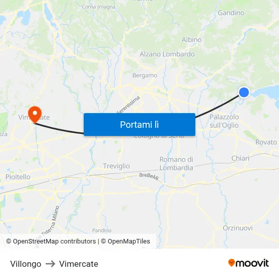 Villongo to Vimercate map