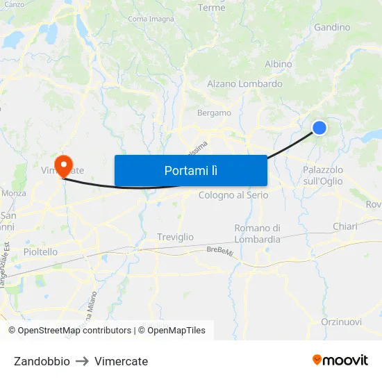 Zandobbio to Vimercate map