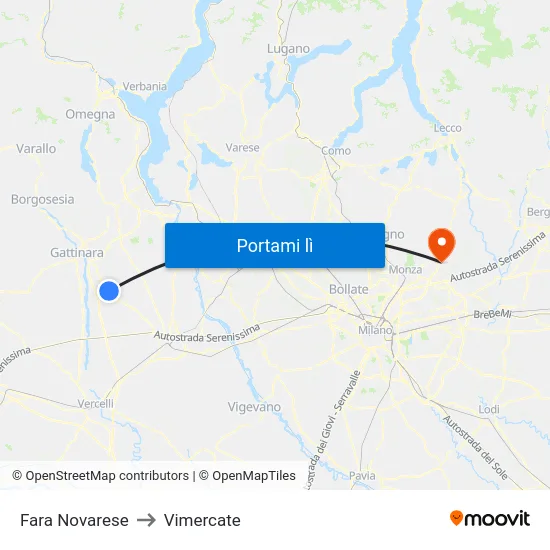 Fara Novarese to Vimercate map