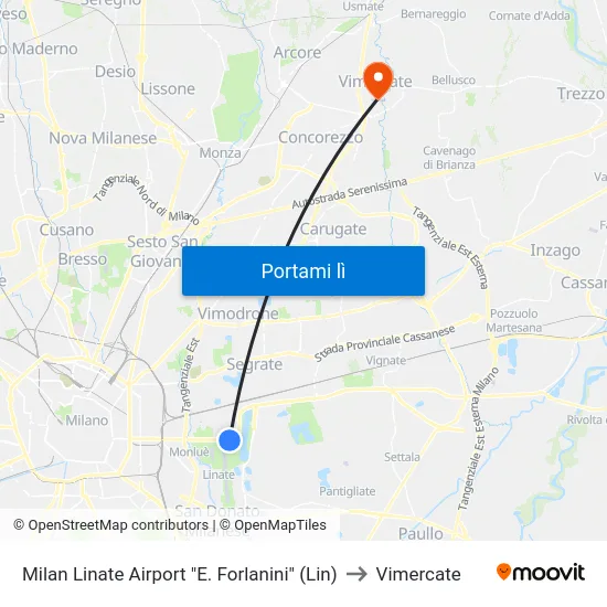Milan Linate Airport "E. Forlanini" (Lin) to Vimercate map