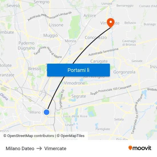 Milano Dateo to Vimercate map