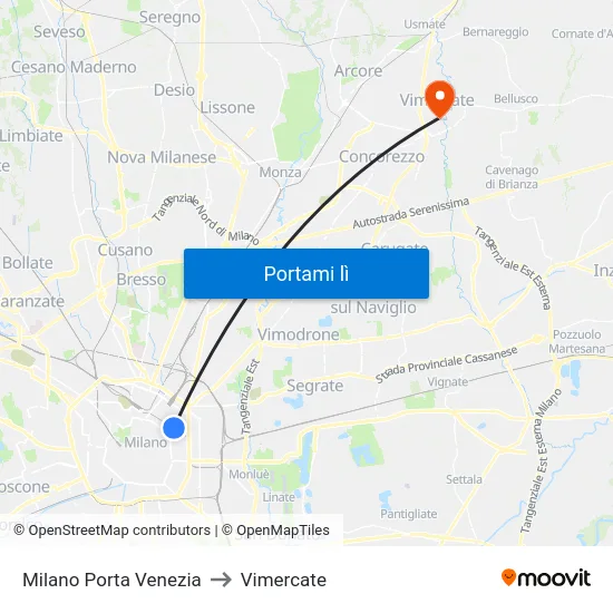 Milano Porta Venezia to Vimercate map