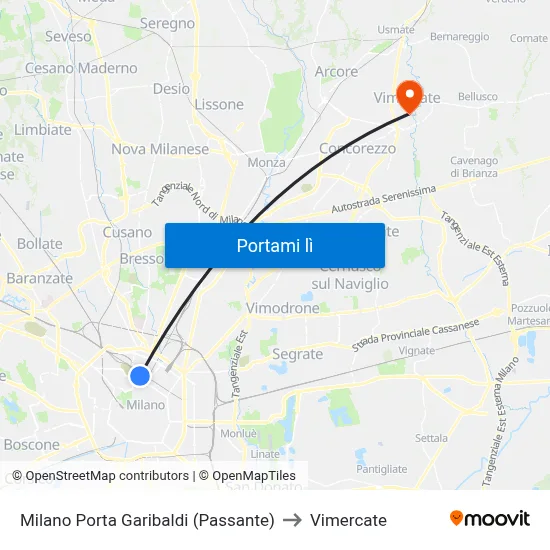Milano Porta Garibaldi (Passante) to Vimercate map