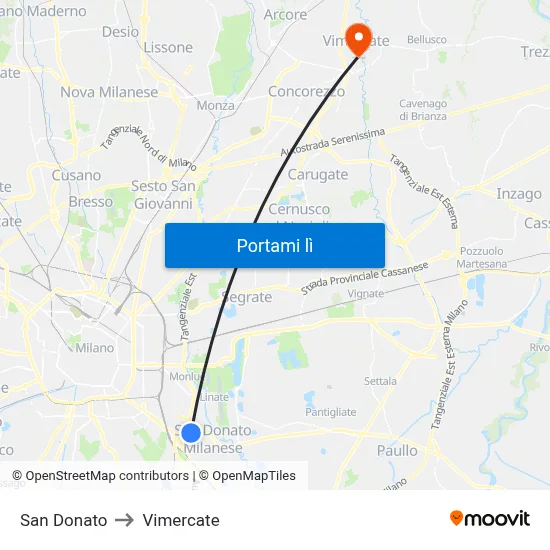 San Donato to Vimercate map