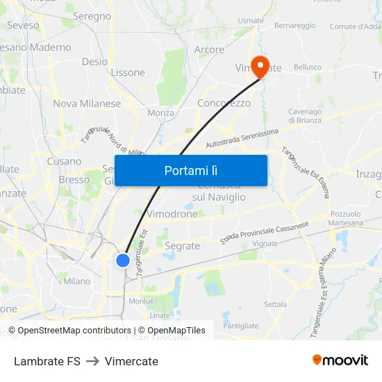 Lambrate FS to Vimercate map