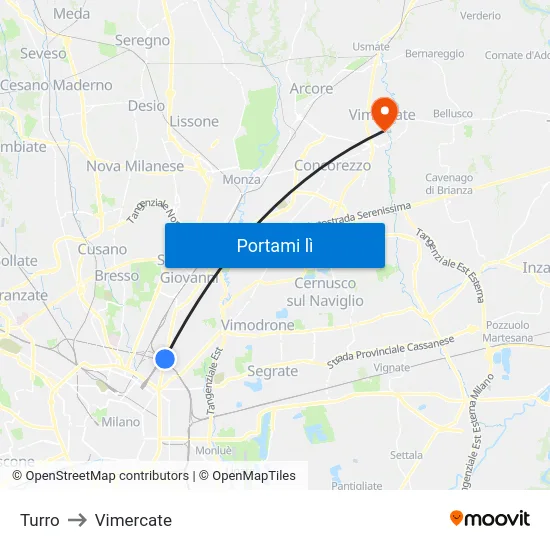 Turro to Vimercate map