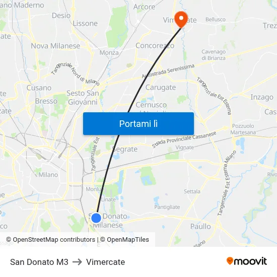 San Donato M3 to Vimercate map