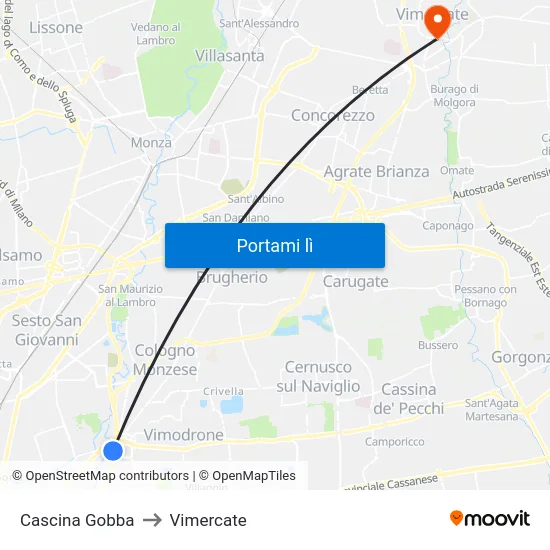 Cascina Gobba to Vimercate map