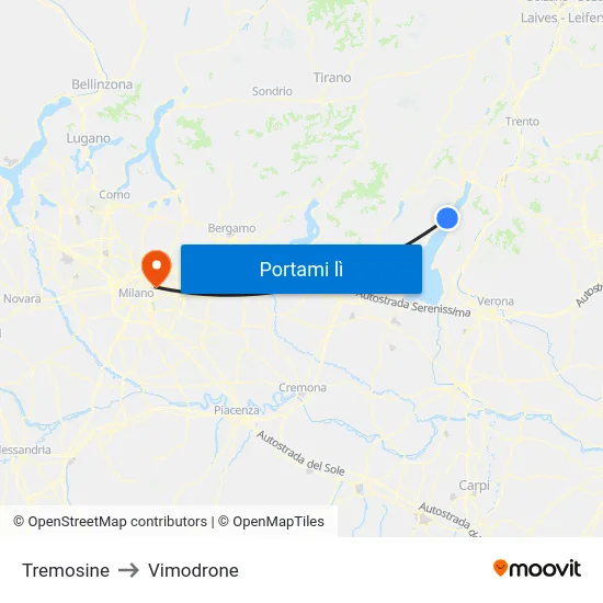 Tremosine to Vimodrone map