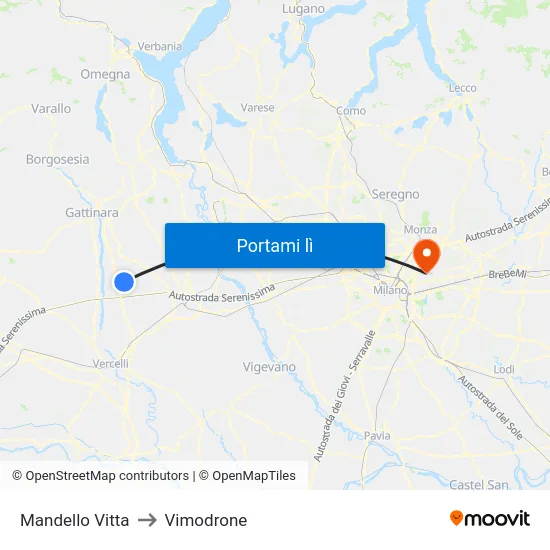 Mandello Vitta to Vimodrone map