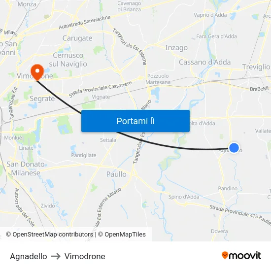 Agnadello to Vimodrone map