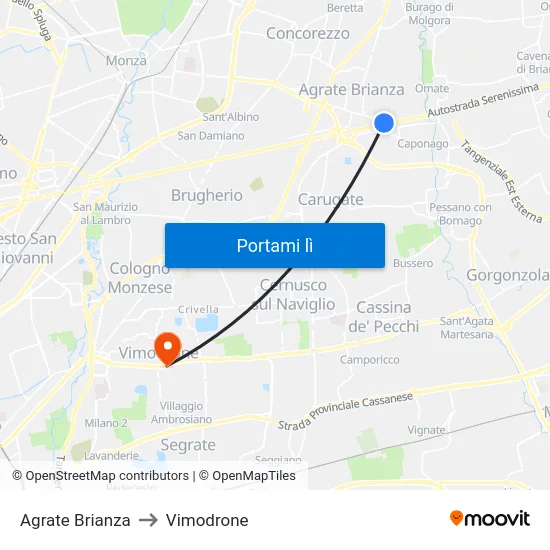 Agrate Brianza to Vimodrone map