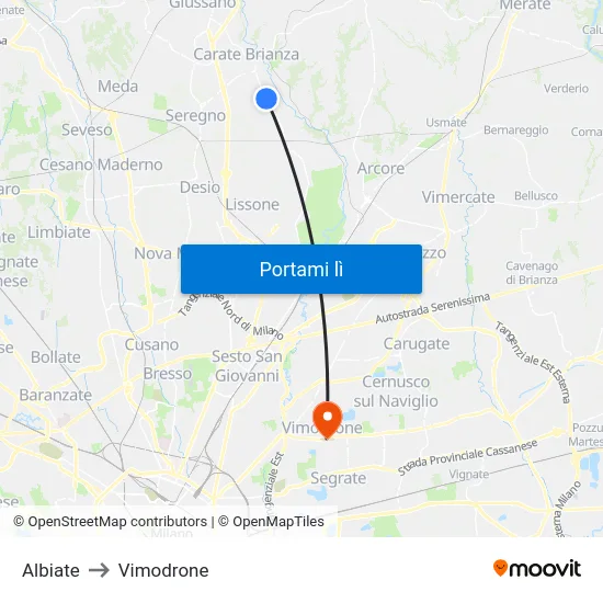 Albiate to Vimodrone map