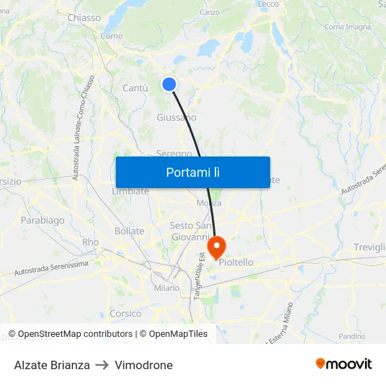 Alzate Brianza to Vimodrone map