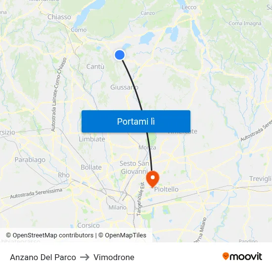 Anzano Del Parco to Vimodrone map