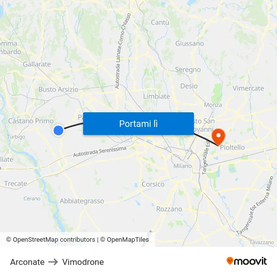 Arconate to Vimodrone map