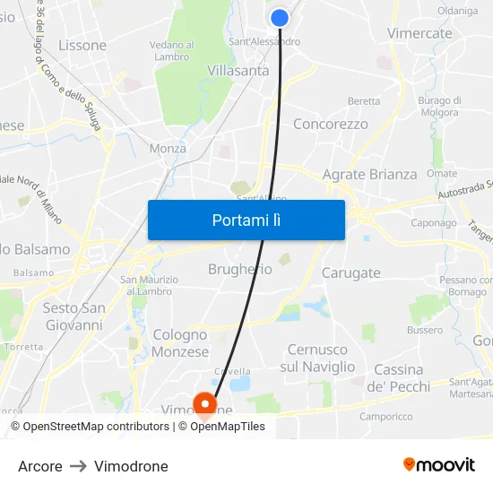 Arcore to Vimodrone map