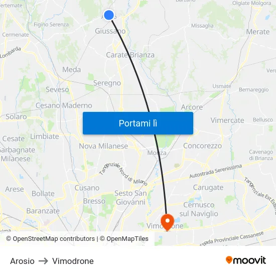 Arosio to Vimodrone map