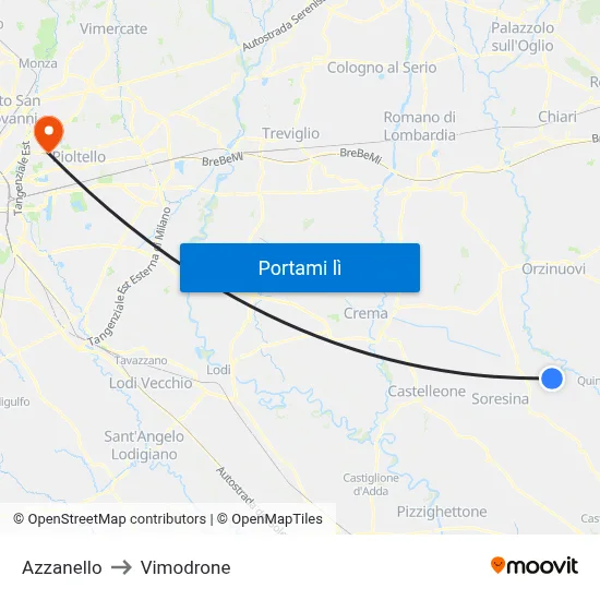 Azzanello to Vimodrone map