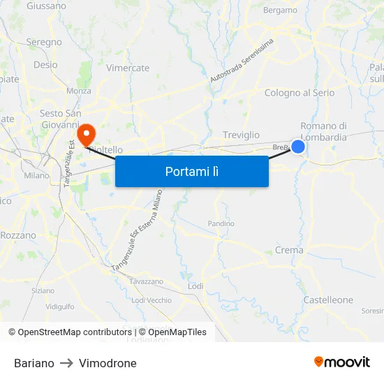 Bariano to Vimodrone map