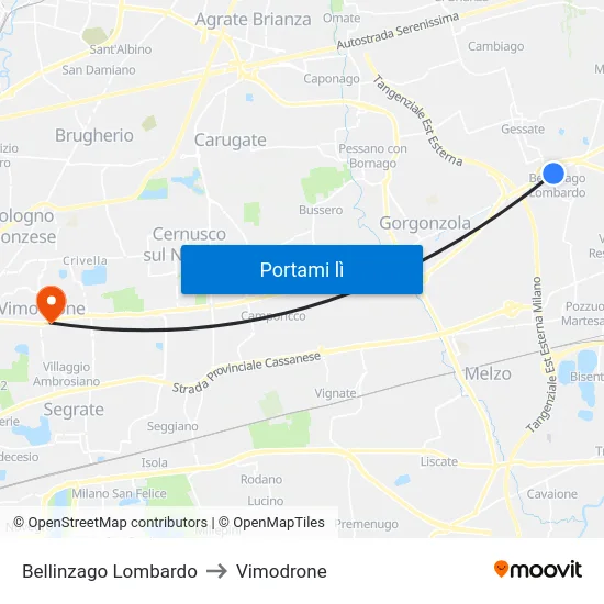 Bellinzago Lombardo to Vimodrone map