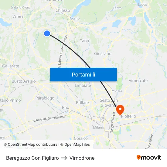 Beregazzo Con Figliaro to Vimodrone map
