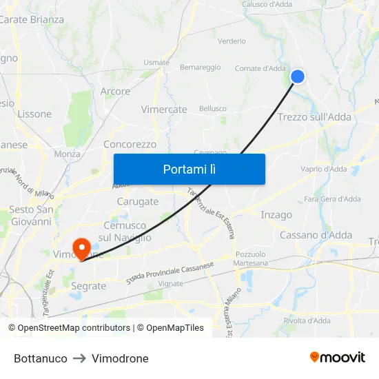 Bottanuco to Vimodrone map