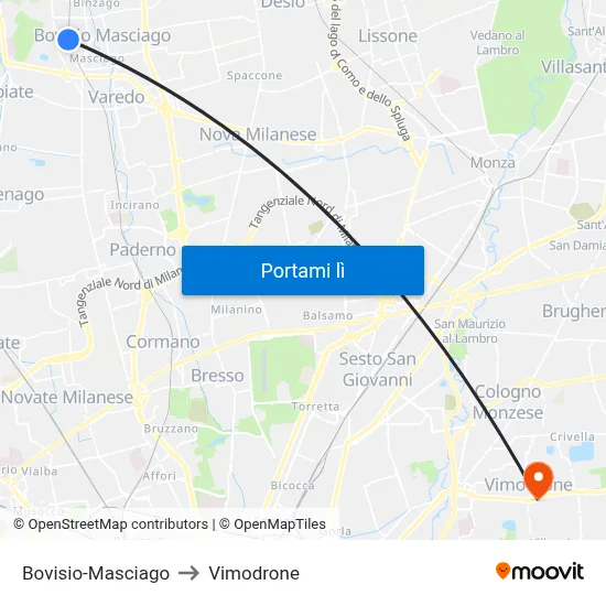 Bovisio-Masciago to Vimodrone map