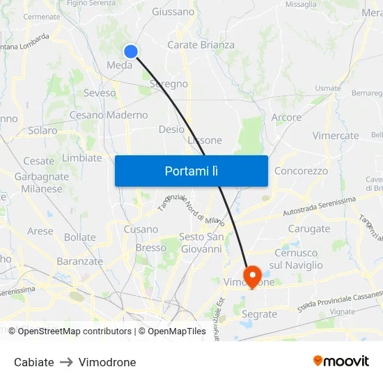 Cabiate to Vimodrone map