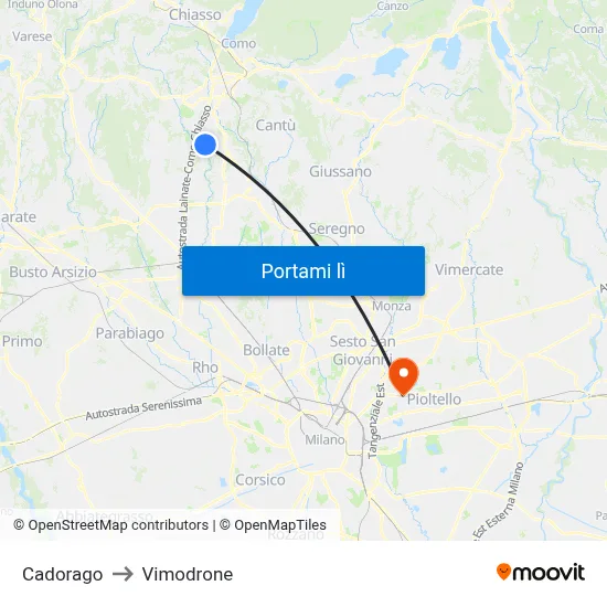 Cadorago to Vimodrone map