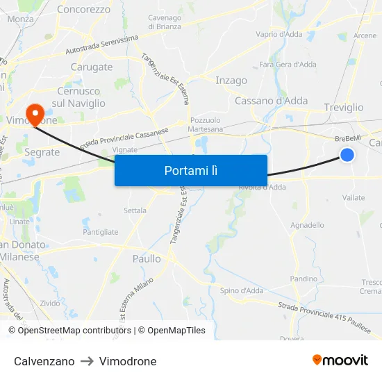 Calvenzano to Vimodrone map