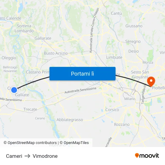 Cameri to Vimodrone map