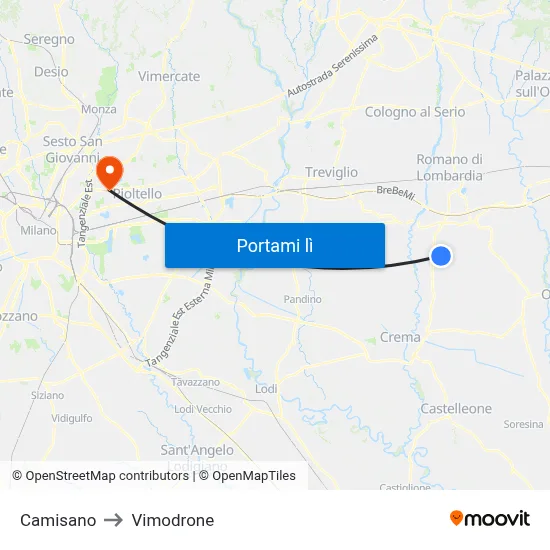 Camisano to Vimodrone map