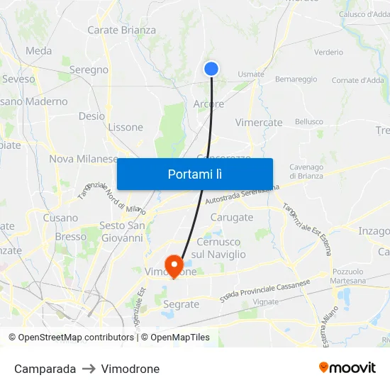 Camparada to Vimodrone map